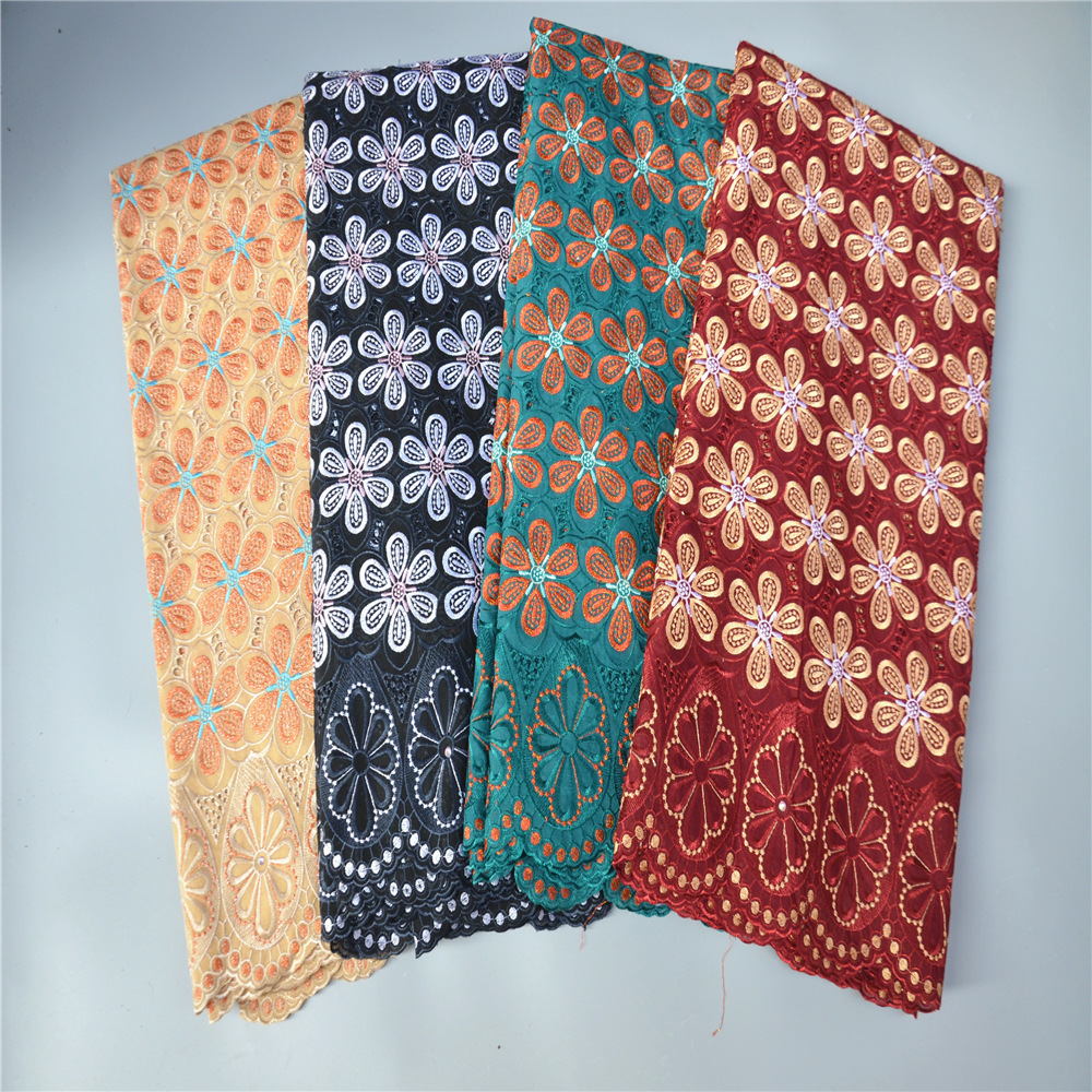 Wholesale Factory Price 5 Yards, Wine African Style Stones Swiss Voile Lace In Switzerland Cotton Lace Materials Fabric/