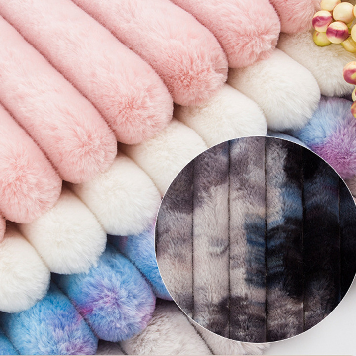 Hot Sale 100 Polyester Multicolor Tie Dye PV Velvet Plush Fabric Soft Toys Rabbit Short Pile Fur Fabric