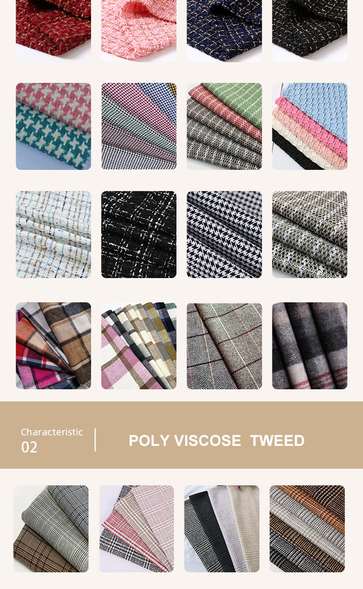 Wholesale factory Small moq, 100% heavy italian double sided yarn dyed check polyester wool blend plaid tweed fabric for coats/