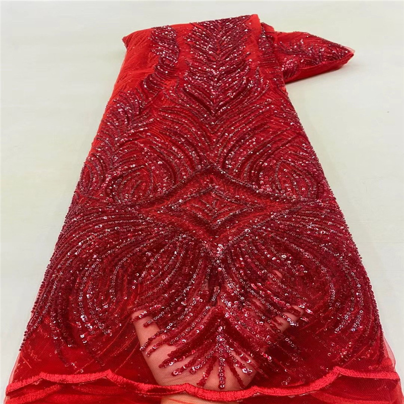 wholesale customization Colorful HandWork, Heavy 3D rhinestone Beaded sequin nigerian Embroidery tulle lace fabric cloth dress/