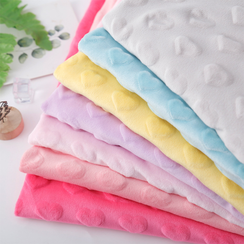 Oem Free Sample Soft, Hand Feel 230GSM Embossed Bubble 100% Polyester Cuddle Minky Dimple Heart Plush Fabric for Blankets/