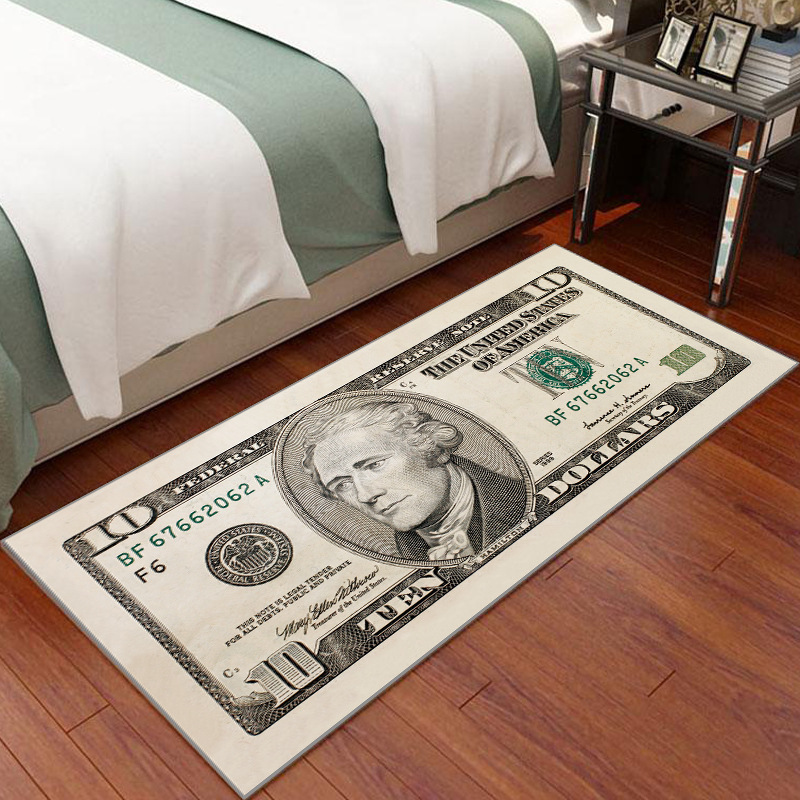 Non-Slip Low Pile Colorful, Money Rug Modern Abstract 100 Dollar Bill Rugs Easy-Cleaning Cash Art Carpet Collection Area Rug