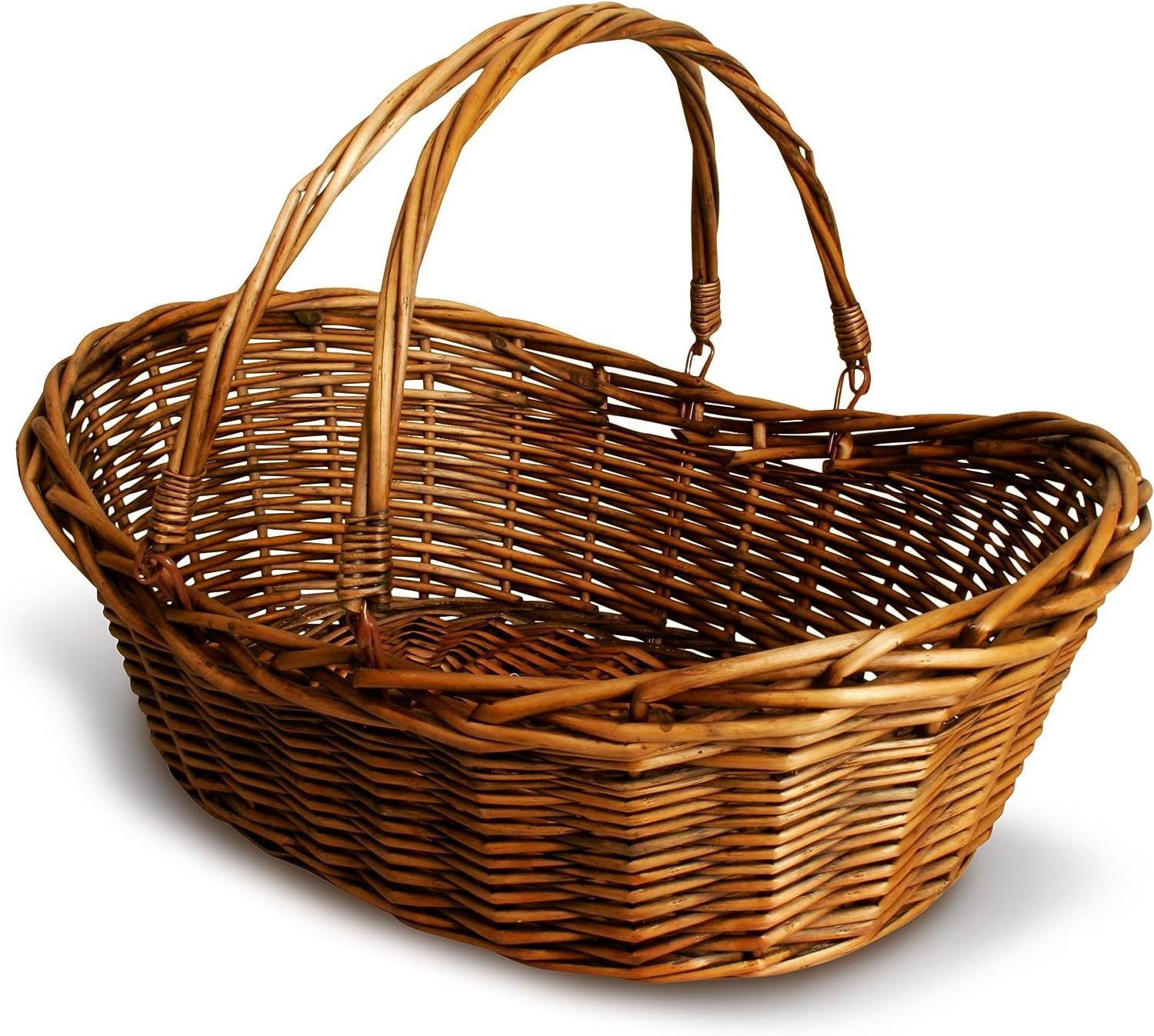 Medium Wicker Basket with Handle Dark Brown Hand Woven Harvest Basket Wicker Flower Basket for Storage