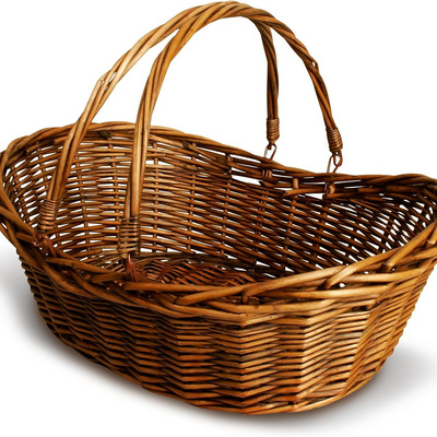 Medium Wicker Basket with Handle Dark Brown Hand Woven Harvest Basket Wicker Flower Basket for Storage