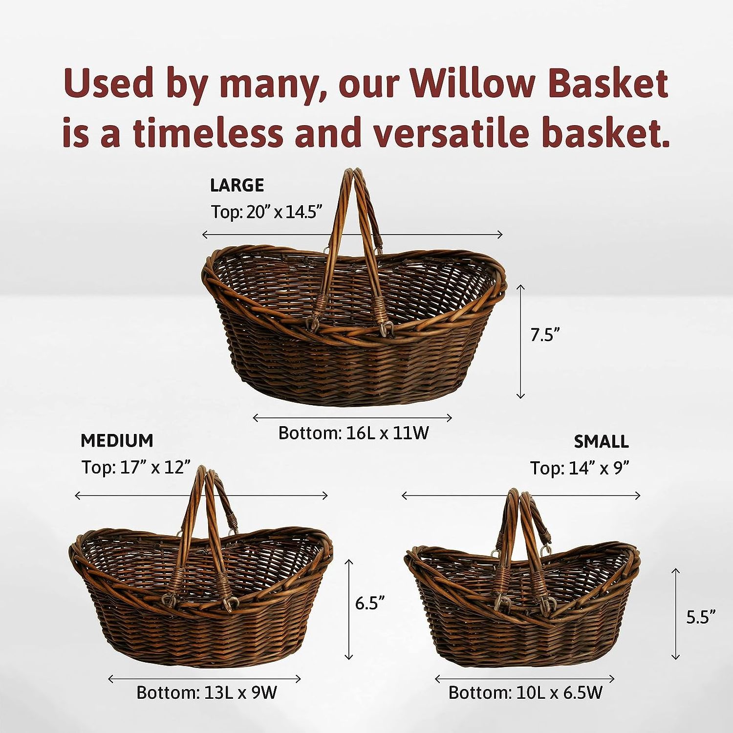 Medium Wicker Basket with Handle Dark Brown Hand Woven Harvest Basket Wicker Flower Basket for Storage