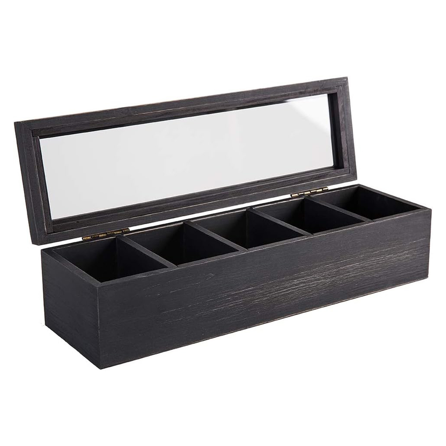 Wooden Tea Bag Organizer 5 Compartments Tea Packet Collection Box With Transparent Glass Window Box