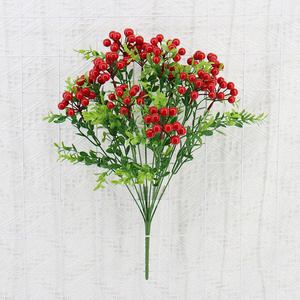 Factory Wholesale Bouquet Artificial Small Red Berry Branches for Christmas Decorations