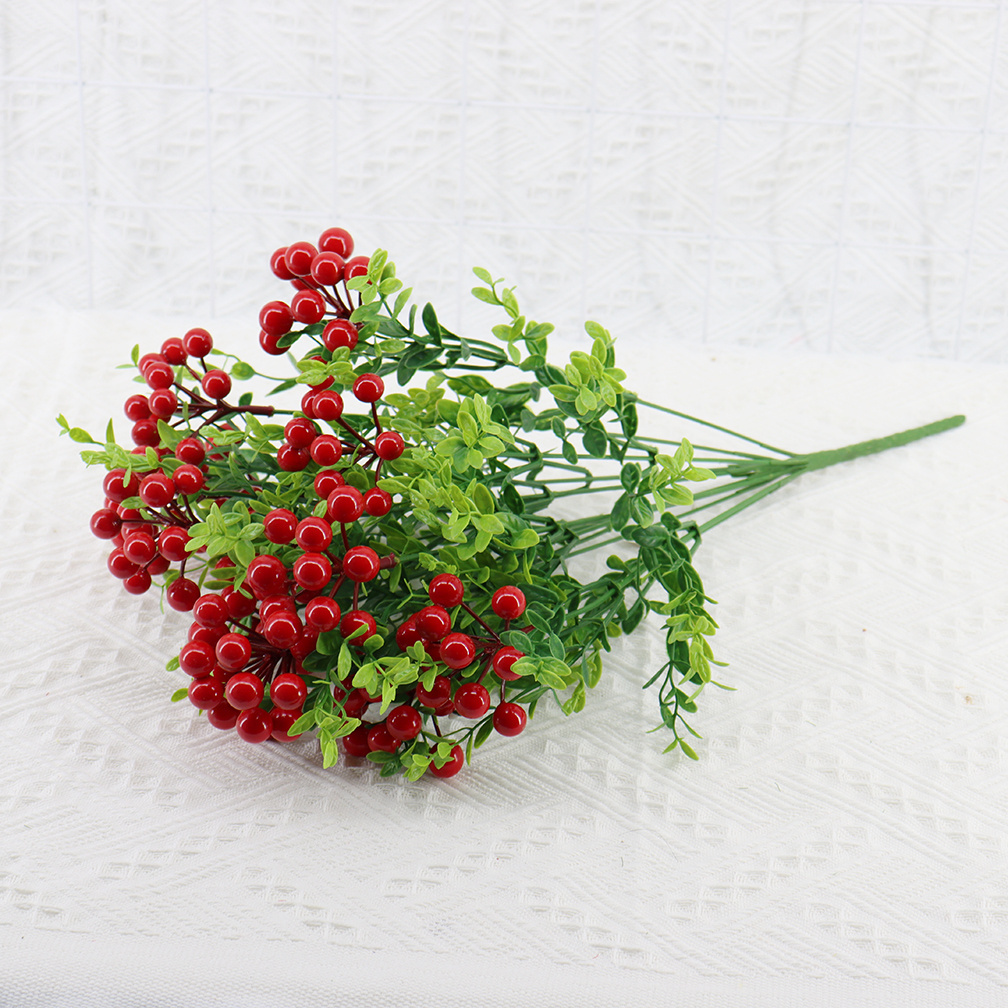 Factory Wholesale Bouquet Artificial Small Red Berry Branches for Christmas Decorations