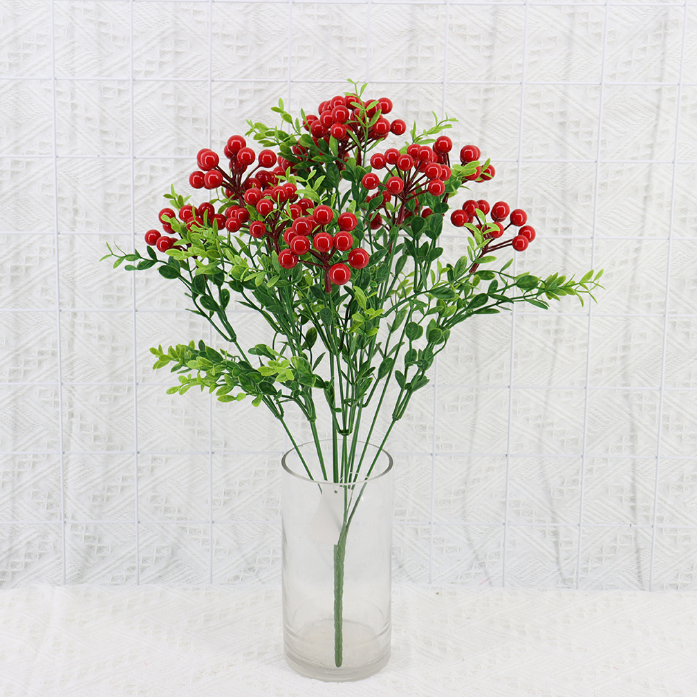 Factory Wholesale Bouquet Artificial Small Red Berry Branches for Christmas Decorations