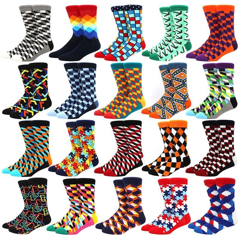 low MOQ cheap multi-style crew all over printed custom logo happy socks for men