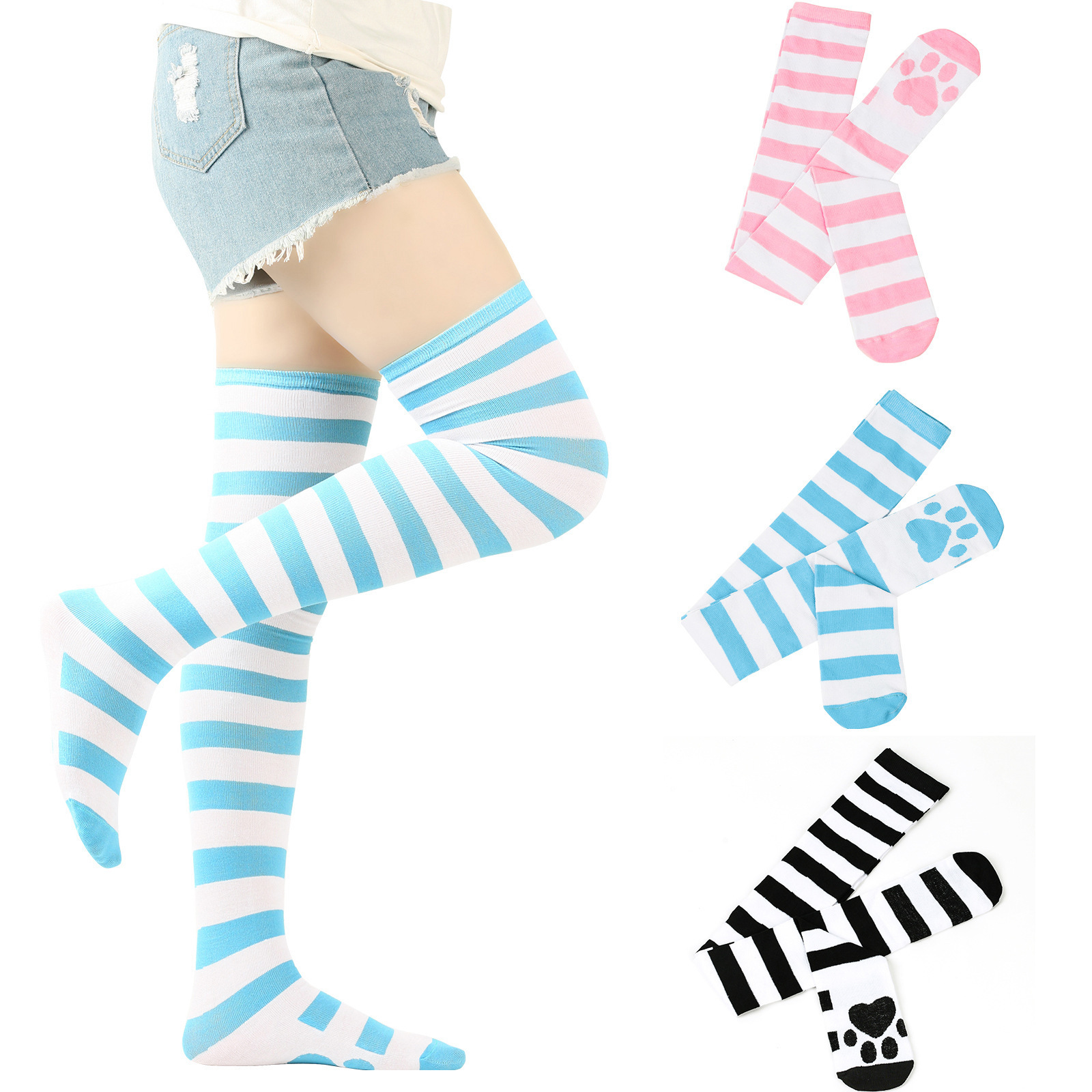 2023 hot sale women's thigh socks striped fun knee socks suitable for girls sports tube socks novel role play stockings