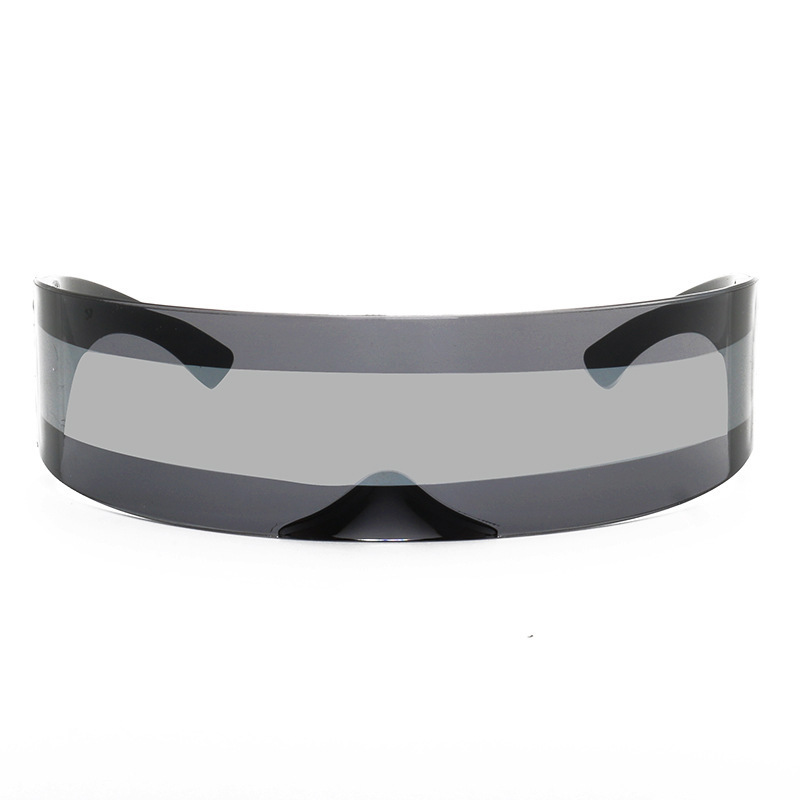 80s Futuristic Space Cyclops Cyberpunk Visor Sunglasses with Semi Wrap Around Glasses Rimless Translucent Mirrored Lens Space