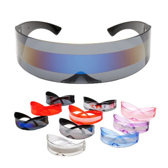 80s Futuristic Space Cyclops Cyberpunk Visor Sunglasses with Semi Wrap Around Glasses Rimless Translucent Mirrored Lens Space