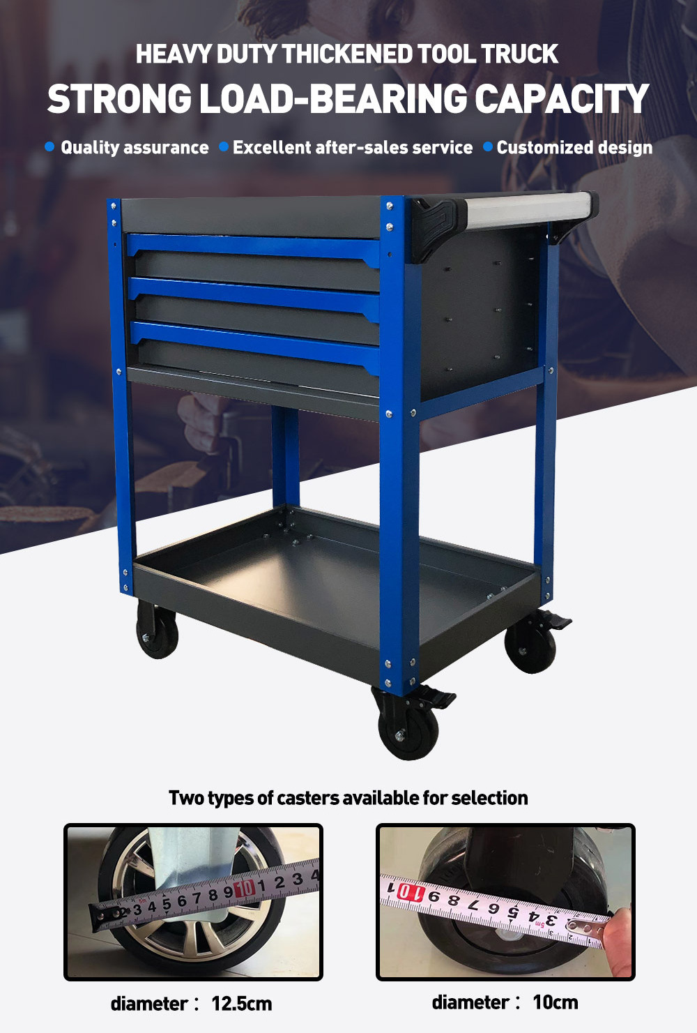 Tool Sets Rolling Box Heavy Duty Stainless Steel Tool Chest 3 Drawers Tool Cabinet Cart Trolley