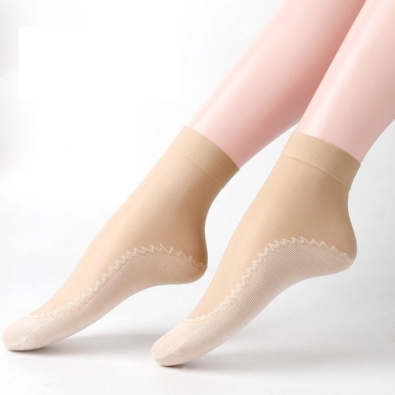 Summer crystal glass silk stockings mother's socks anti slip soles middle-aged summer nylon thin wear-resistant short socks