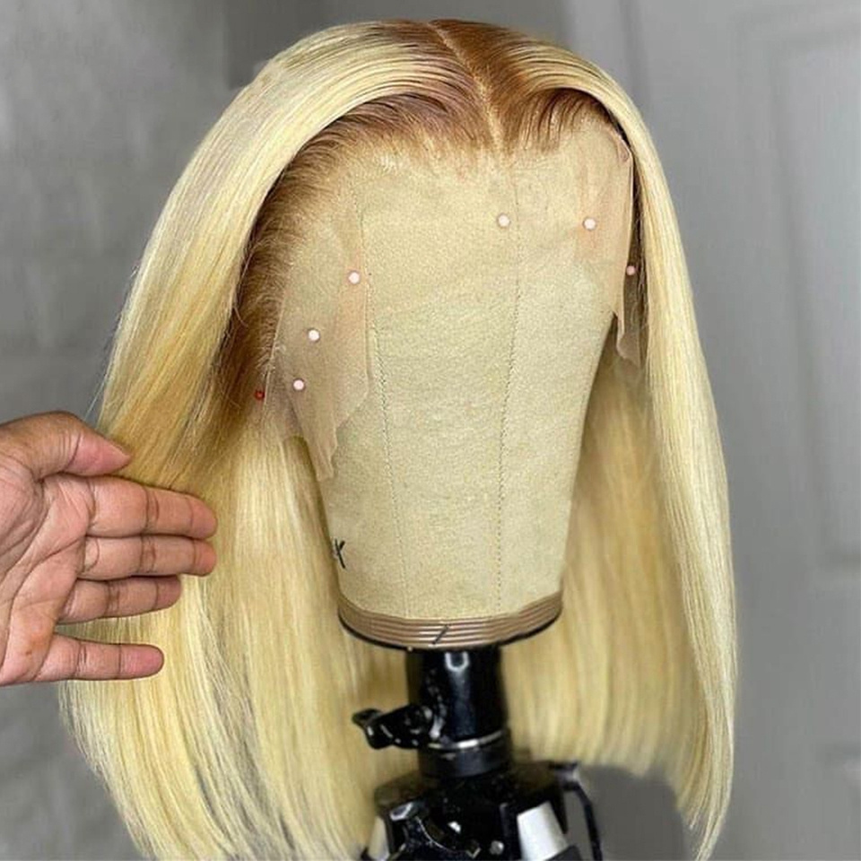 Raw Virgin Transparent Hd Full Lace Human Hair Wig,180% Remy Straight 613 Blonde Colored Bob Wig Human Hair Lace Front Wigs