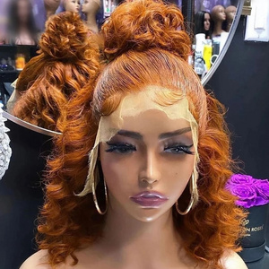 Ginger Orange Double Drawn Short Bob Wig 350 Ginger Color Big Loose Curly 250% Density HD Short Bob Loose Deep Wave Frontal Wig