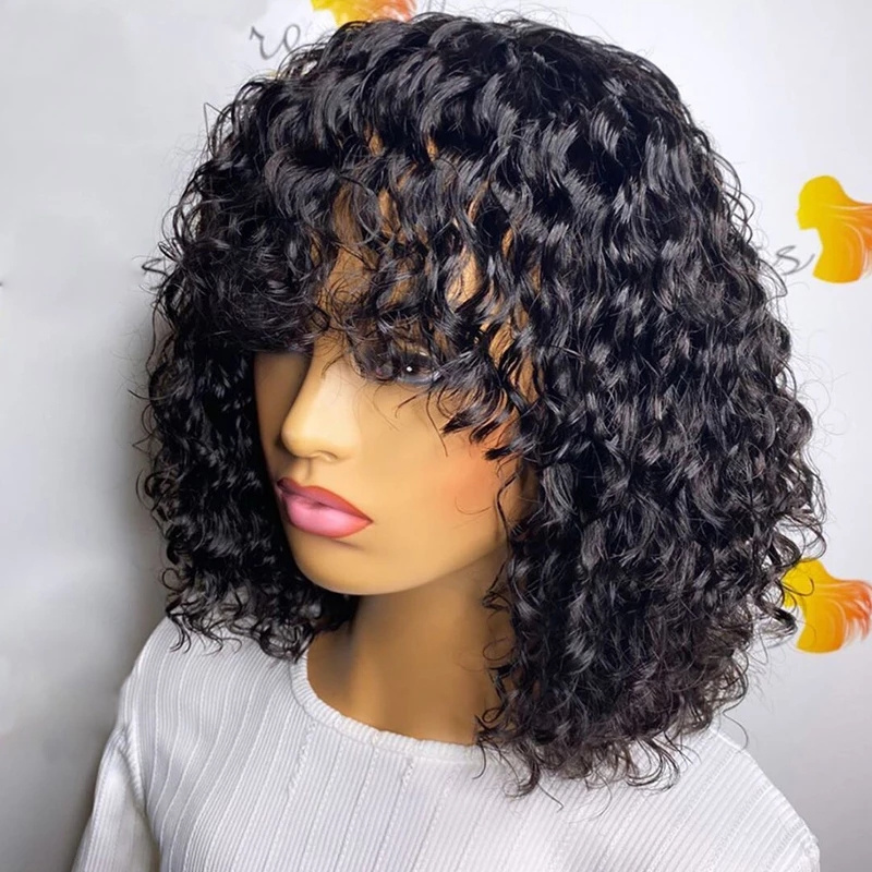 Factory Price Short Water Wave Bob Wig With Bang 10a Brazilian Virgin Hair Korean Bob Afro Wig With Fringe 360 Lace Wigs Vendor