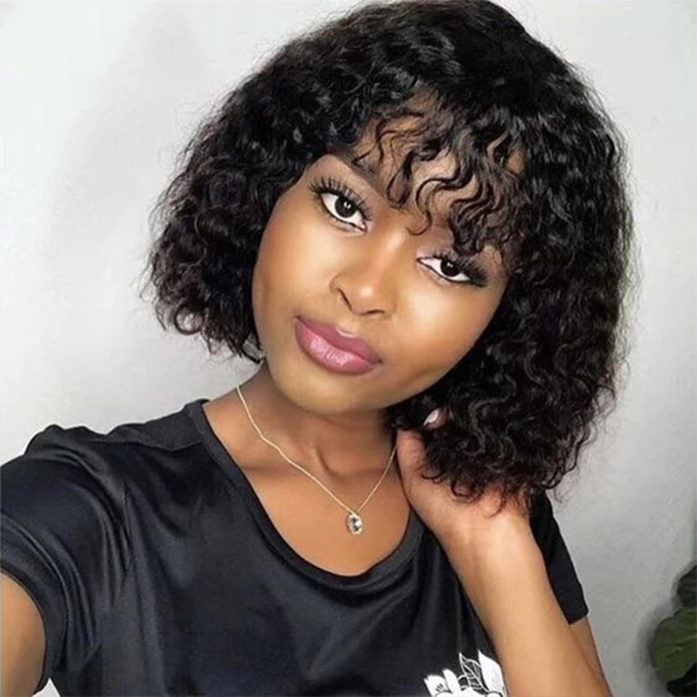 Factory Price Short Water Wave Bob Wig With Bang 10a Brazilian Virgin Hair Korean Bob Afro Wig With Fringe 360 Lace Wigs Vendor