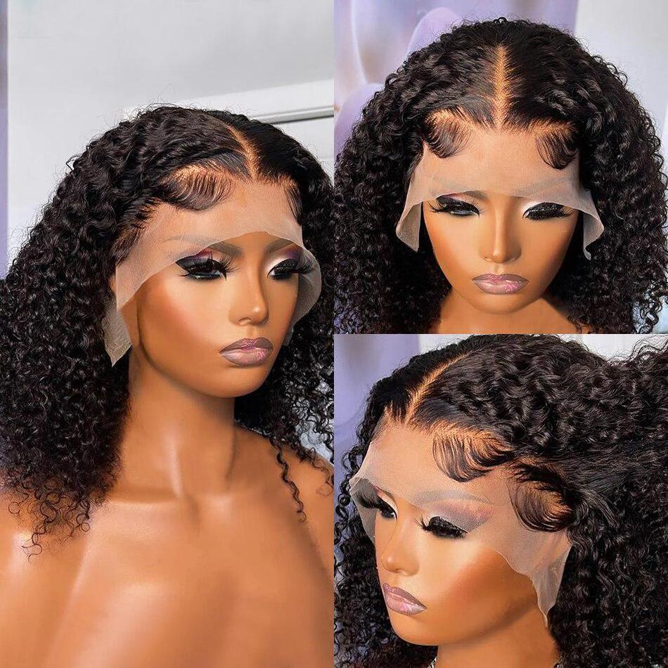 Cheap Afro Kinky Curly Short Bob Wig Glueless Full Human Hair Lace Front Wigs For Black Women 360 Hd Lace Frontal Wig Human Hair