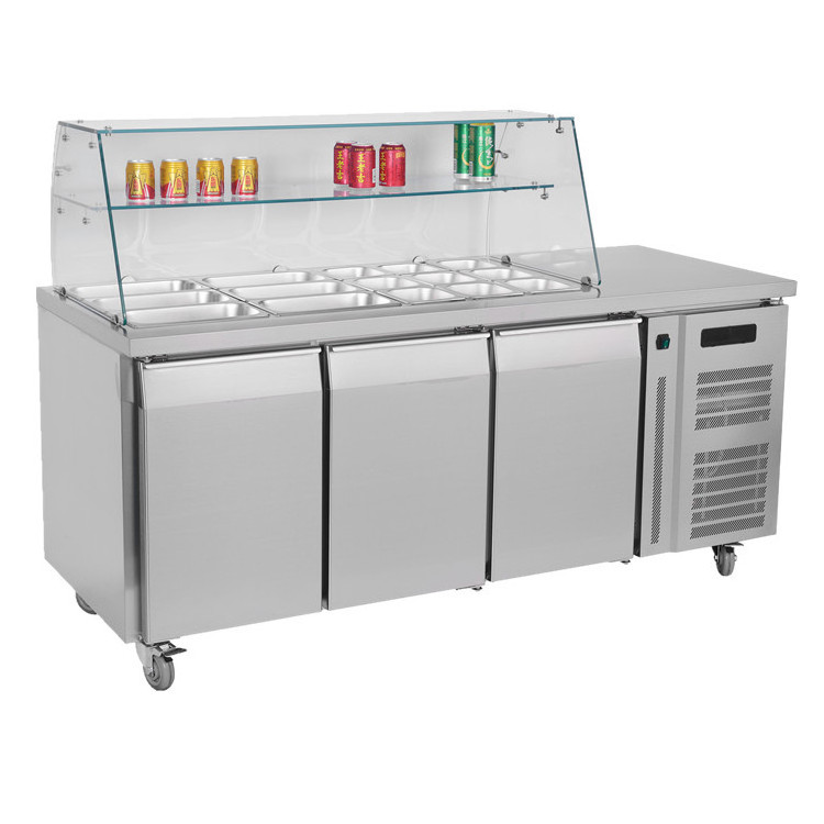 Commercial Buffet Salad Prep Table Refrigerator Commercial 3 Doors Salad Bar Refrigerator Subway Cold Food Table