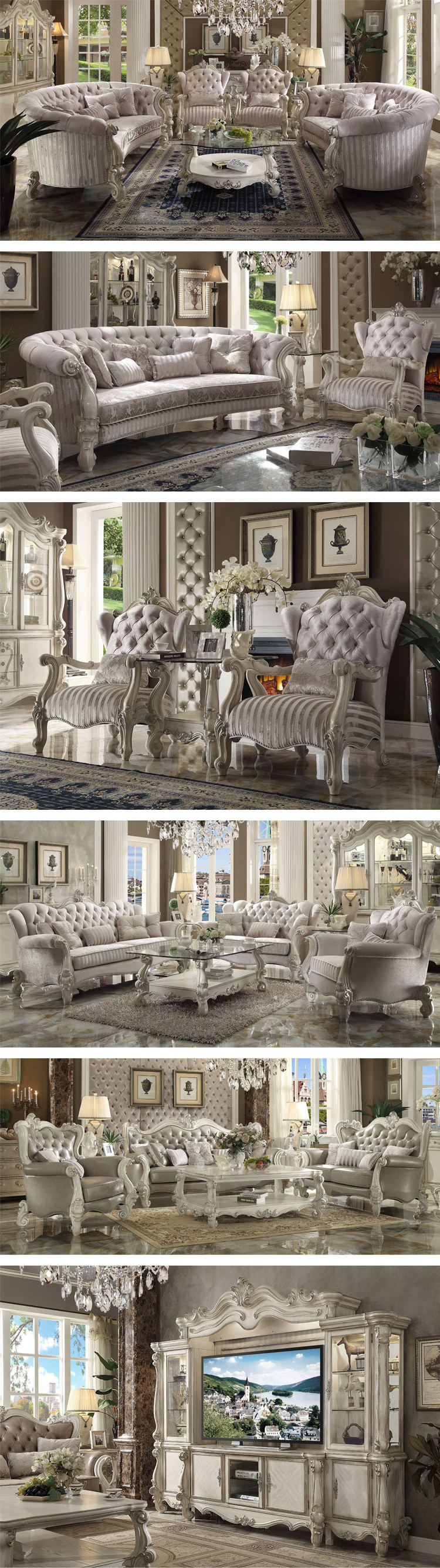 LongHao Furniture High Quality Royal Sofa, European and American Style Elegant luxury Leather Sofa Set for Living Room