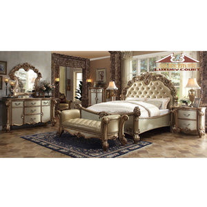 Longhao European Style King Size Beds Carved Royal Luxury Wood Bedroom Sets turkish bedroom furniture