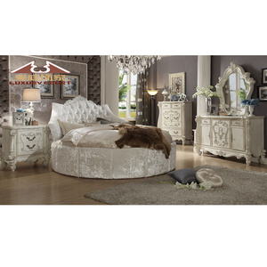 Longhao Furniture Classical European Style Antique white Bedroom Sets King Size Round Bed