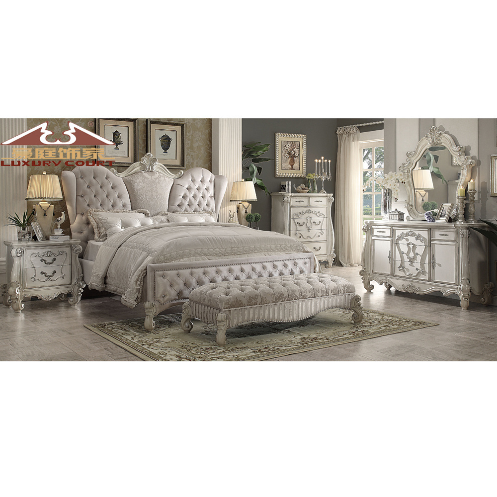 Longhao Furniture Classical European Style Antique white Bedroom Sets King Size Round Bed