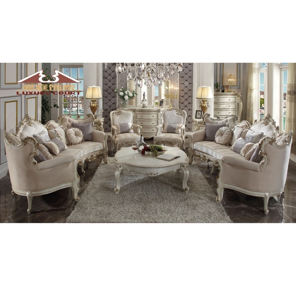 LongHao High Quality Fabric Royal Luxury living room furniture sets luxury furniture sofa set solid wood for home using