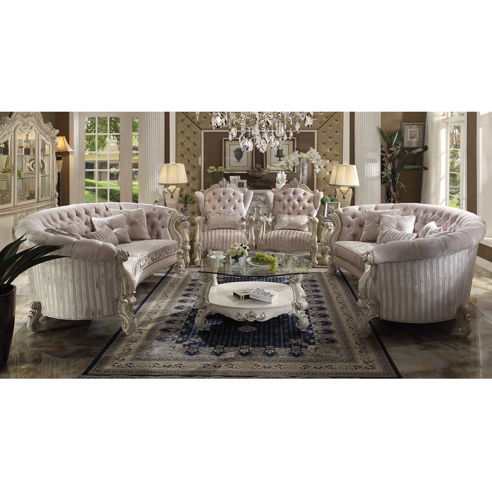 Luxury European Floral Fabric Sofa, wooden carved sofa set furniture