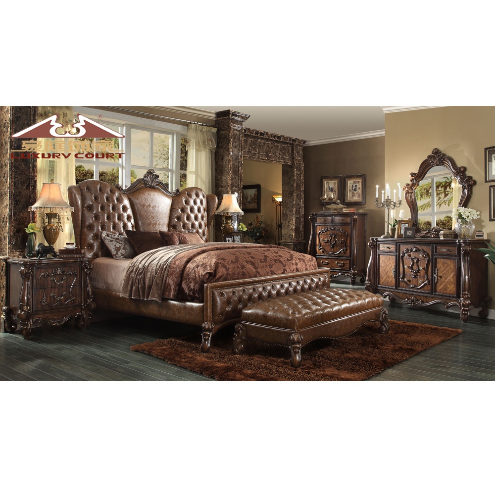 Latest wooden box bed designs Mid-Century Bedroom furniture queen king size wood carving bed bedroom furniture