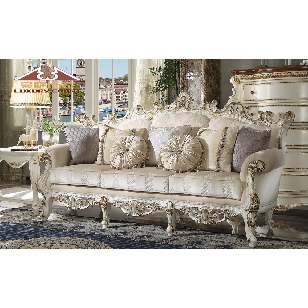 LongHao High Quality Fabric Royal Luxury living room furniture sets luxury furniture sofa set solid wood for home using