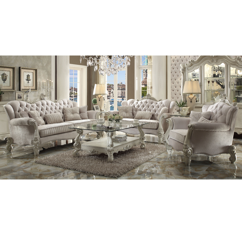 Luxury European Floral Fabric Sofa, wooden carved sofa set furniture