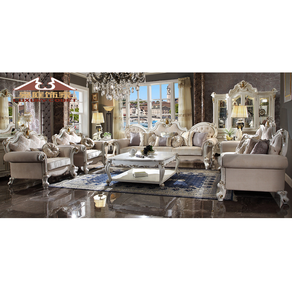 LongHao High Quality Fabric Royal Luxury living room furniture sets luxury furniture sofa set solid wood for home using