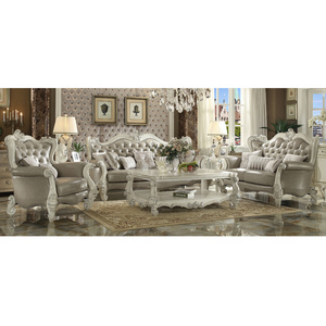 Luxury European Floral Fabric Sofa, wooden carved sofa set furniture