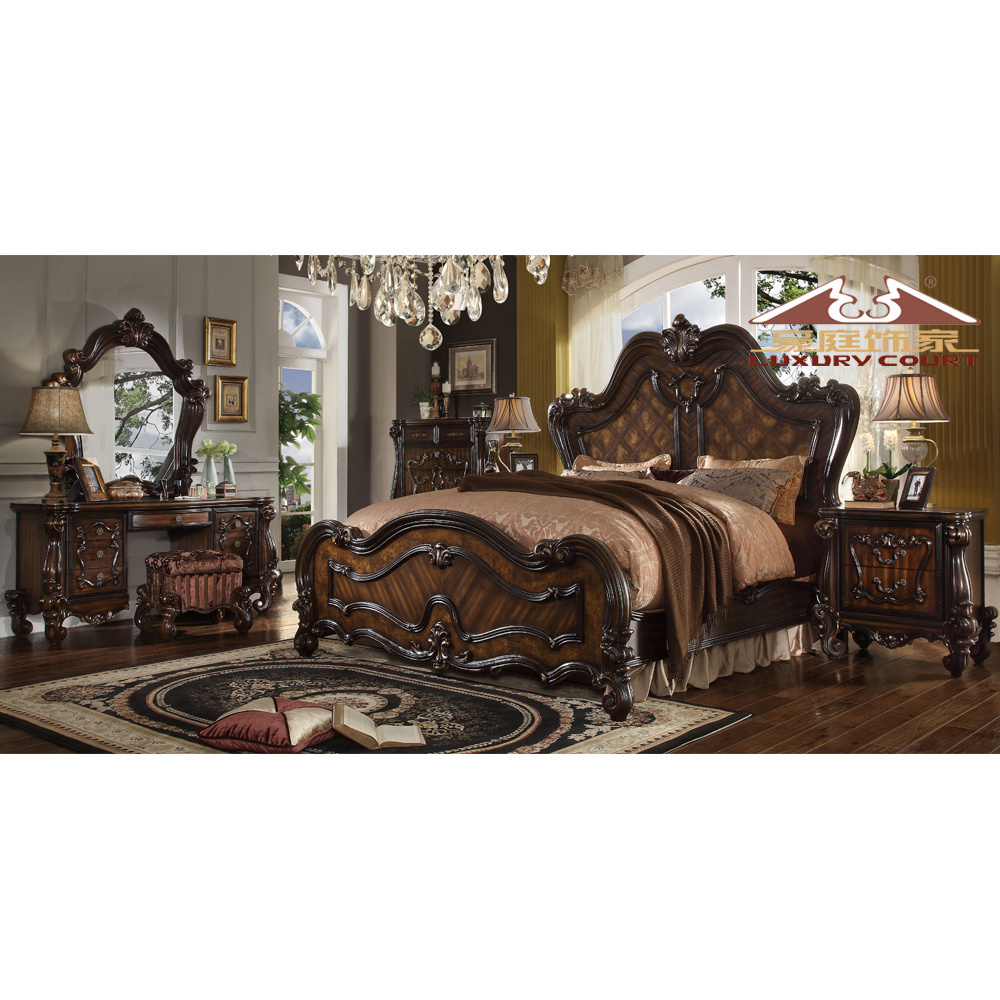 Latest wooden box bed designs Mid-Century Bedroom furniture queen king size wood carving bed bedroom furniture