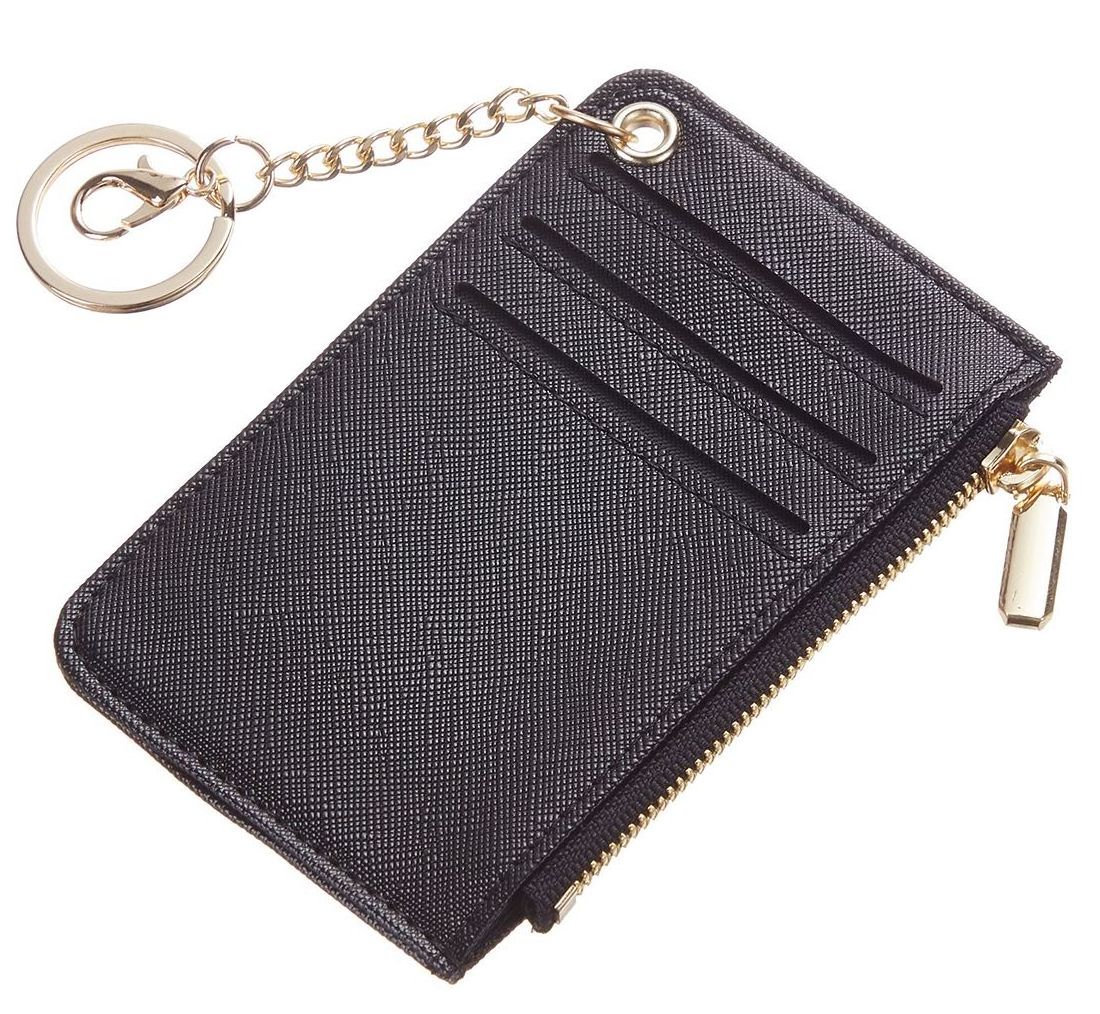 Custom logo Slim Keychain Wallet Minimalist Leather RFID Blocking Women Credit Card holder