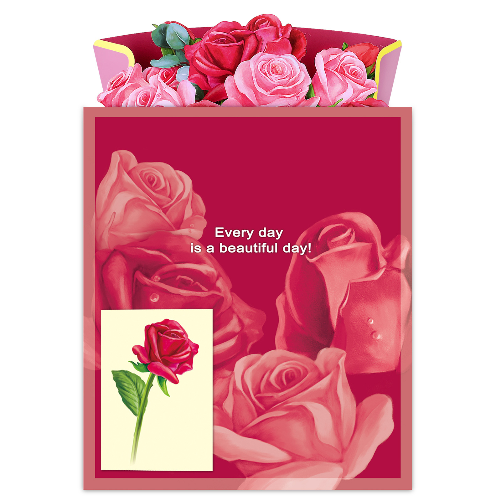 Custom Design Hot Selling Paper Flower Handmade 3D Pop up Rose Bouquet Greeting Card For Valentine's Day