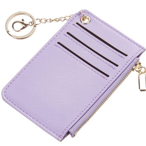 Custom logo Slim Keychain Wallet Minimalist Leather RFID Blocking Women Credit Card holder