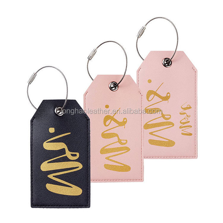 Mr Mrs More Mrs Thick Vegan Leather Gold Stamped  Luggage Bag Tag Custom Logo Text