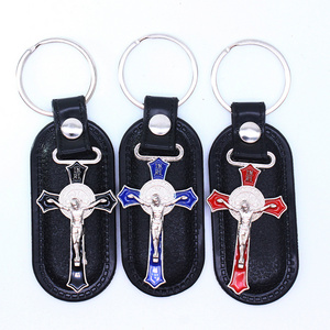 Religious Jewelry Leather Cross Keychain Hanging Orthodox Catholic Men and Women Available Keychain