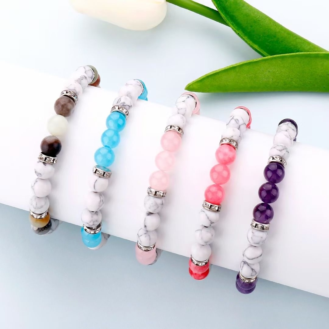 Natural healing crystal bracelet jewelry howlite lava rose quartz round stone beaded stretch bracelet for women girls gifts