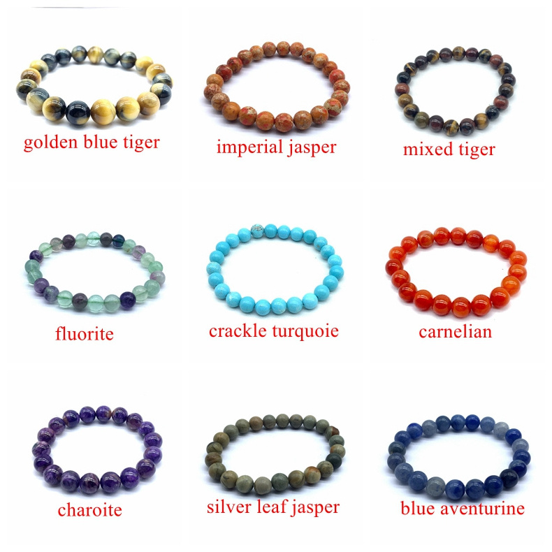 2020 New Hot Sell 8 mm Natural Stone Beads Bracelets For Men Women Elastic Stretchy Bangle Crystal Jade Jewelry