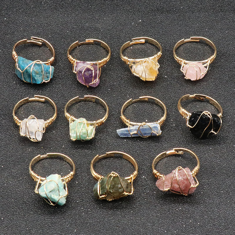 Wholesale Natural Gemstone Healing Crystal Rings Reiki Rock Crystal Rough Raw Amethyst Ring For Gifts Fashion Jewelry