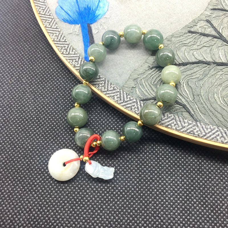 Natural Burma Jade Green Jadeite Beads stone Bracelet Woman Bangle Donut Charm Money Bag Pixiu Piyao