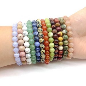 2020 New Hot Sell 8 mm Natural Stone Beads Bracelets For Men Women Elastic Stretchy Bangle Crystal Jade Jewelry