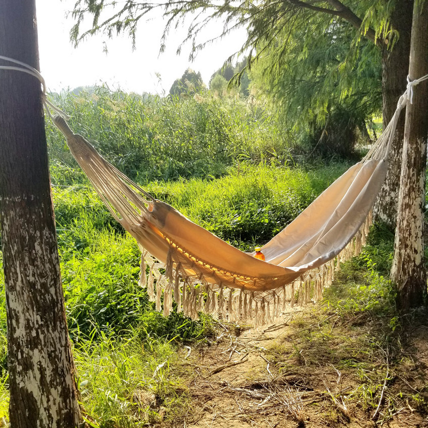 Boho Style  Elegant Canvas Macrame Camping Swing Free Standing Hammock