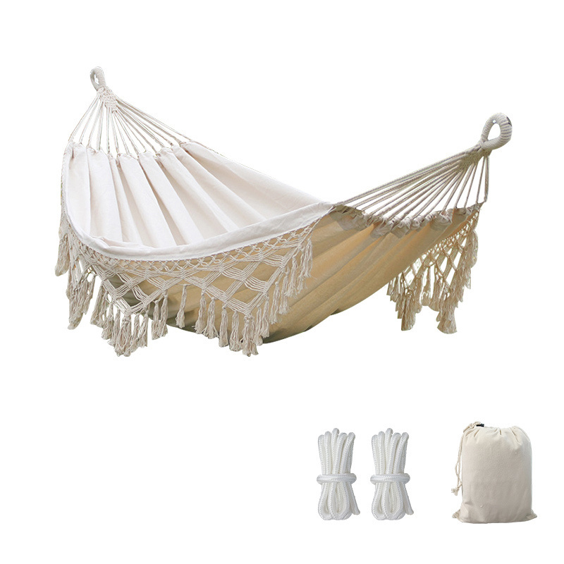 Boho Style  Elegant Canvas Macrame Camping Swing Free Standing Hammock