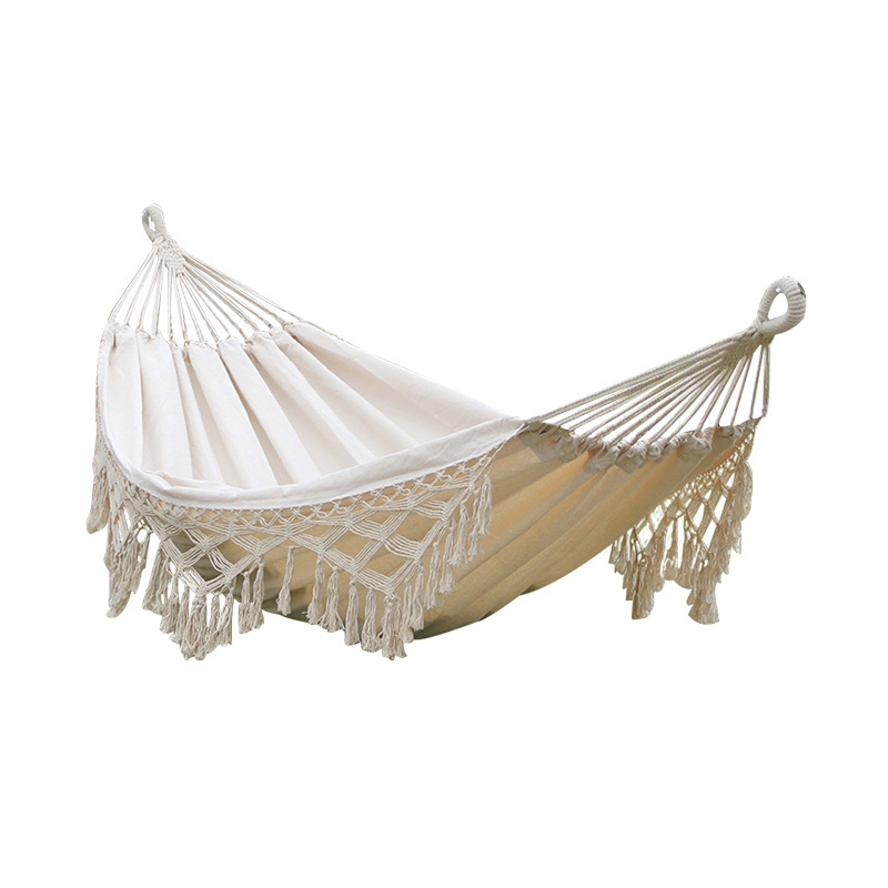 Outdoor White Bohemian Camping Hammock Large Fringed Macrame Hammock